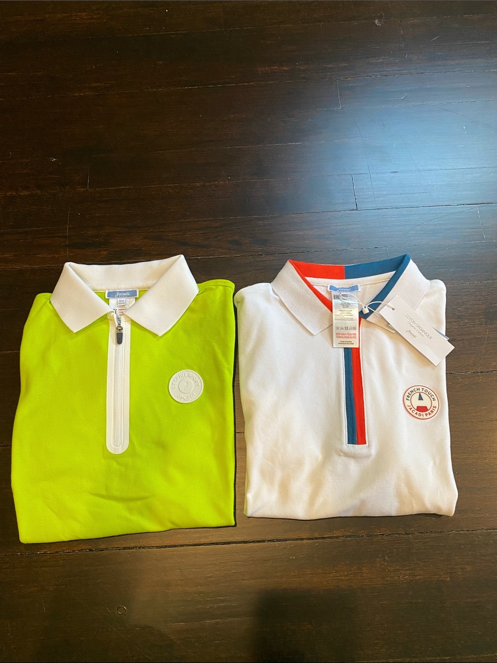 Two- Jacadi Kids Polo Tops - Lime Green & White size 12